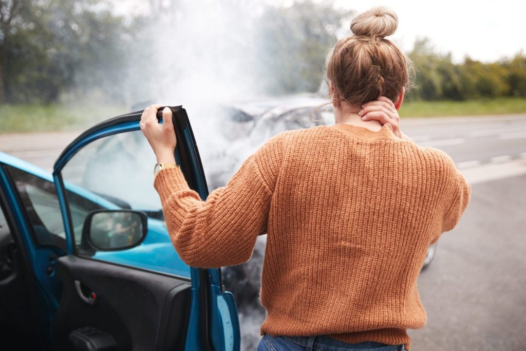 woman on a car accident