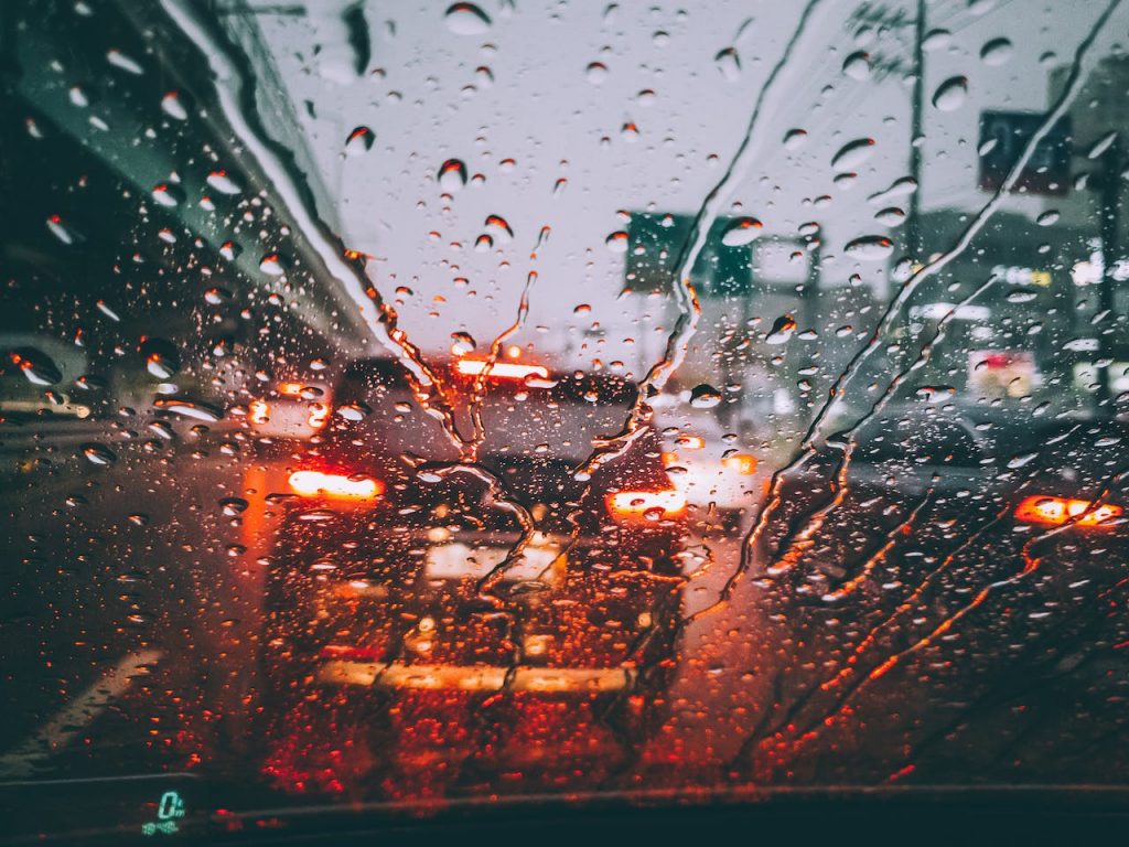 rain on car windshield
